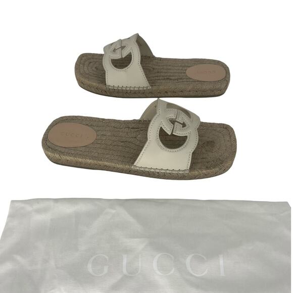 Gucci Carlos Interlocking GG Cut Out Leather Espadrille Slides 39 - Picture 3 of 16
